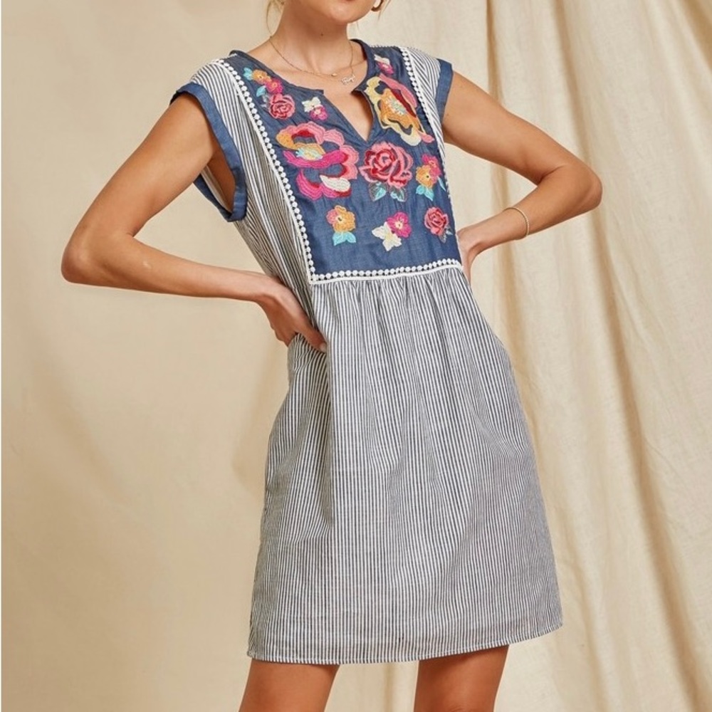 Savanna Jane Birdie Cotton Boho Mini Dress 1X Embroidery